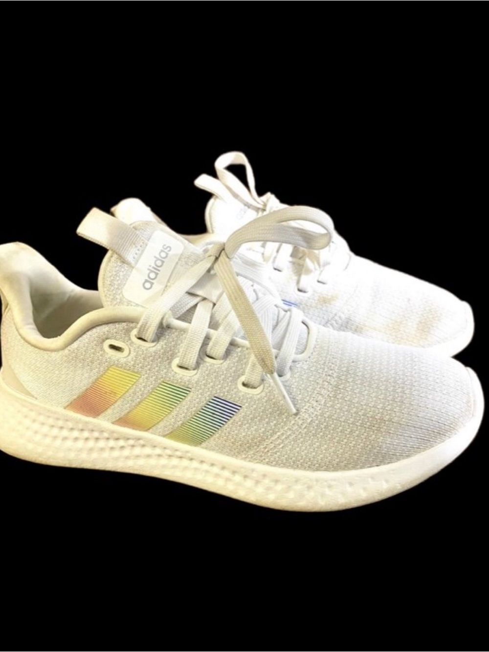 adidas White Sneakers with Rainbow Stripes size 7